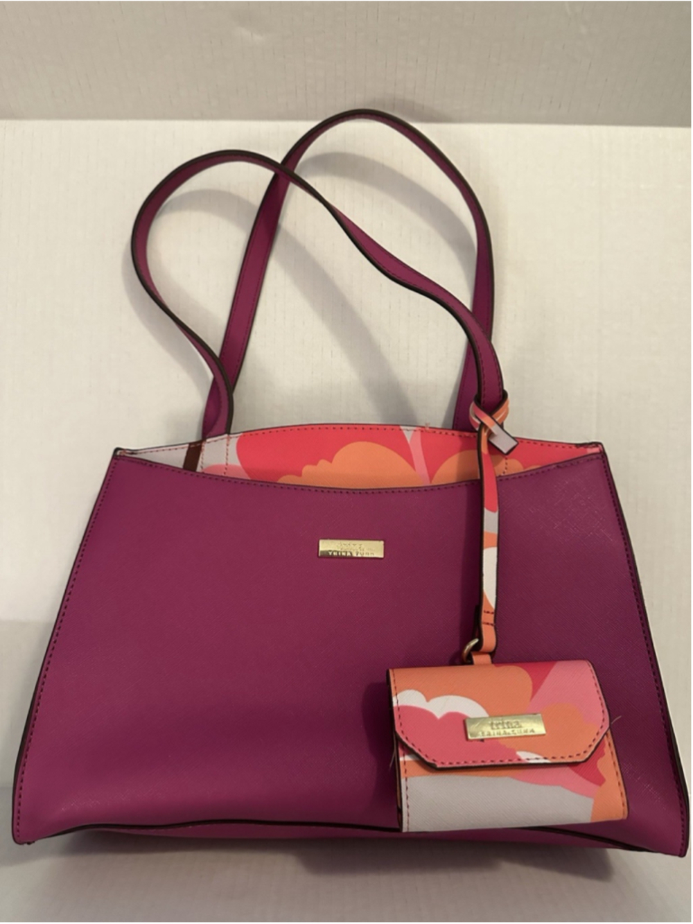 Trina Turk Magenta Tote Satchel Handbag w/ Hanging Coin Purse - Picture 2 of 9